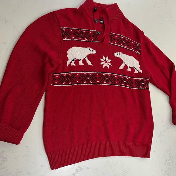 CHAPS Red Crewneck Sweater with Festive Nordic Pattern - Picture 1 of 10